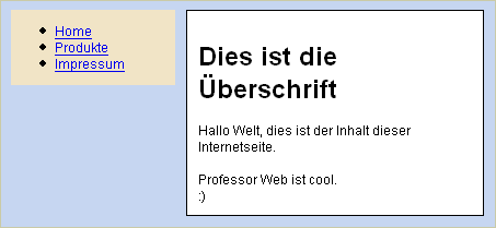 Anzeige im Browser - HTML-Code mit einfachem CSS