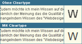 Beispiel mit und ohne Cleartype von Microsoft